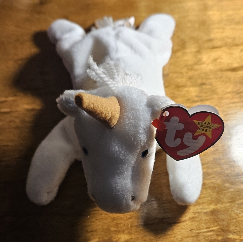 Ty Beanie Baby Mystic White and Tan Unicorn Plush
